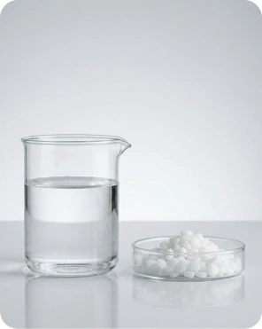 Transparent Bases & Alklis chemical in glass beaker with white powder compound