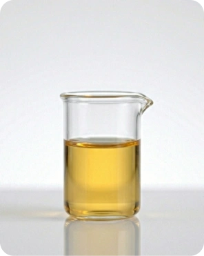 Yellow liquid chemical in glass beaker for industrial use